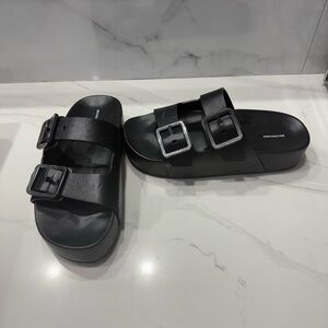 Balenciaga Mallorca Platform Black Leather Sandal Slides